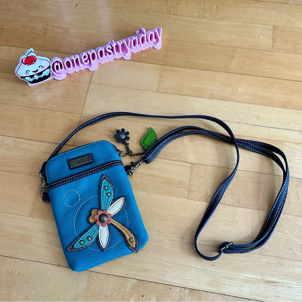 Chala Dragonfly Convertible Pouch, Purse, Crossbody Bag with Charms, Teal, Brown - Picture 12 of 17